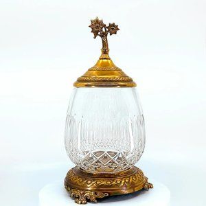 CASTILIAN  LEAD CUT CRYSTAL BRONZE PEDESTAL CANDLE LAMP CENTERPIECE BOWL VASE